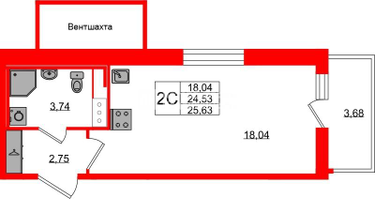 Студия, 24&nbsp;м²