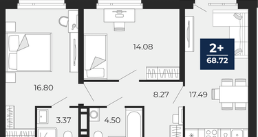 2-к. квартира, 64&nbsp;м²