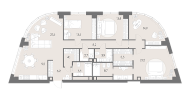 4-к. квартира, 143&nbsp;м²