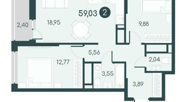 2-к. квартира, 59 м²