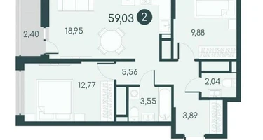 2-к. квартира, 59&nbsp;м²