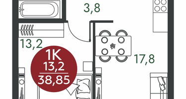 1-к. квартира, 38 м²
