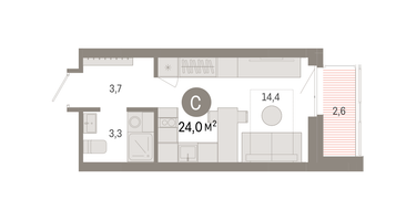 Студия, 24&nbsp;м²