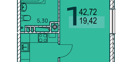 1-к. квартира, 43&nbsp;м²