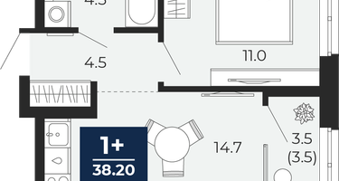 1-к. квартира, 38 м²