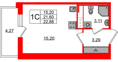Студия, 21 м²