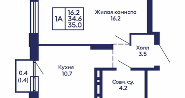 1-к. квартира, 35&nbsp;м²