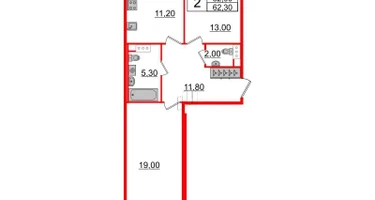 2-к. квартира, 62&nbsp;м²