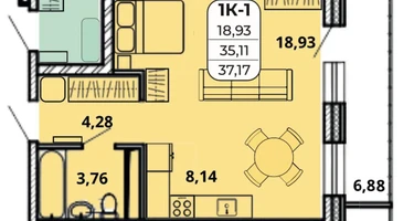 1-к. квартира, 37,2&nbsp;м²