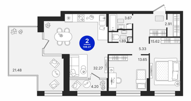 2-к. квартира, 86&nbsp;м²