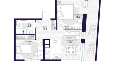 2-к. квартира, 64 м²