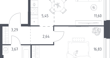 Студия, 43&nbsp;м²