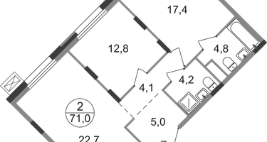 2-к. квартира, 71&nbsp;м²