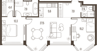 3-к. квартира, 83&nbsp;м²