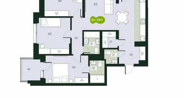 4-к. квартира, 105&nbsp;м²