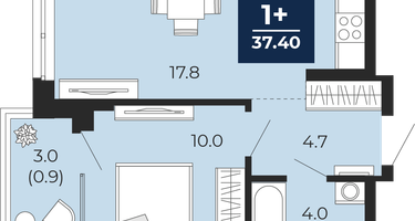 1-к. квартира, 36&nbsp;м²