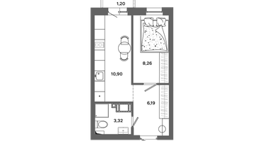 1-к. квартира, 28&nbsp;м²