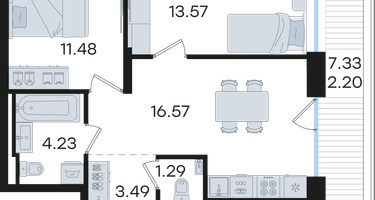 2-к. квартира, 52&nbsp;м²