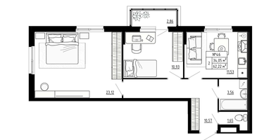 2-к. квартира, 62&nbsp;м²