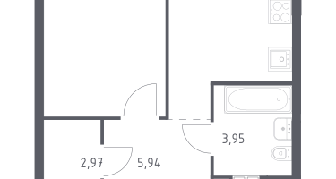 1-к. квартира, 34&nbsp;м²