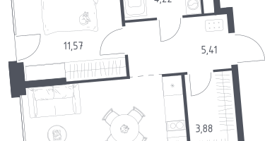 1-к. квартира, 40&nbsp;м²