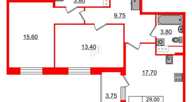 2-к. квартира, 64&nbsp;м²
