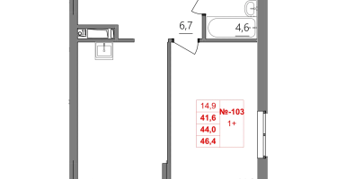 1-к. квартира, 44&nbsp;м²