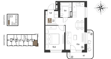 1-к. квартира, 42&nbsp;м²