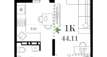 1-к. квартира, 44 м²
