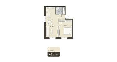 1-к. квартира, 43 м²