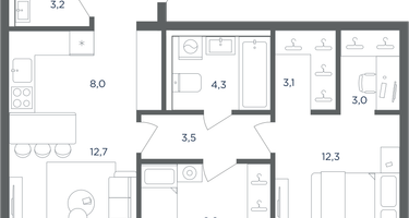 3-к. квартира, 62 м²