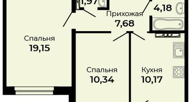 2-к. квартира, 55 м²