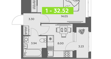 1-к. квартира, 32&nbsp;м²