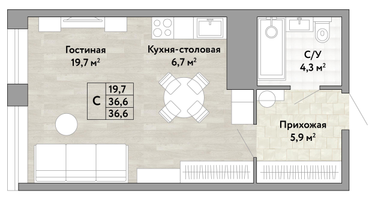 Студия, 36&nbsp;м²