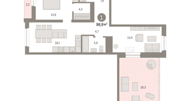 1-к. квартира, 98&nbsp;м²