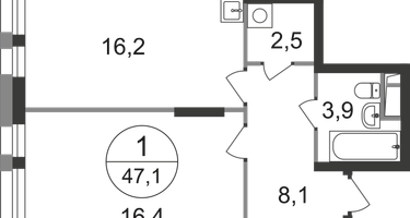 1-к. квартира, 47&nbsp;м²