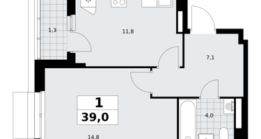 1-к. квартира, 39 м²