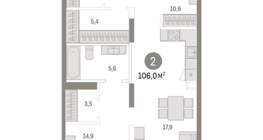 2-к. квартира, 103 м²