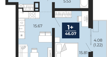 1-к. квартира, 44&nbsp;м²