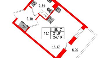 Студия, 21 м²
