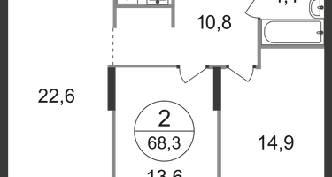 2-к. квартира, 68 м²