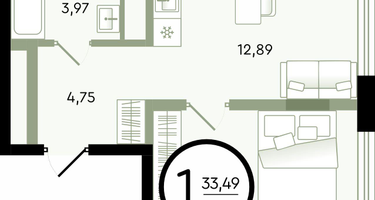 1-к. квартира, 33&nbsp;м²