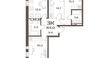 3-к. квартира, 82 м²