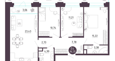 3-к. квартира, 96&nbsp;м²