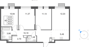 4-к. квартира, 69&nbsp;м²