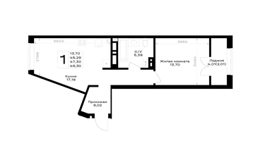 1-к. квартира, 47&nbsp;м²