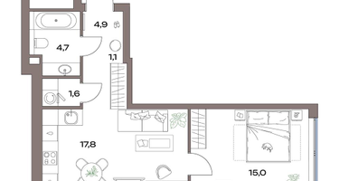 2-к. квартира, 45 м²