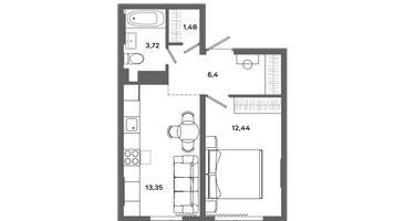 1-к. квартира, 37&nbsp;м²