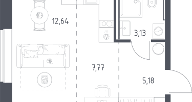 1-к. квартира, 28&nbsp;м²