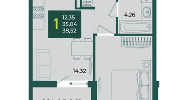 1-к. квартира, 38&nbsp;м²